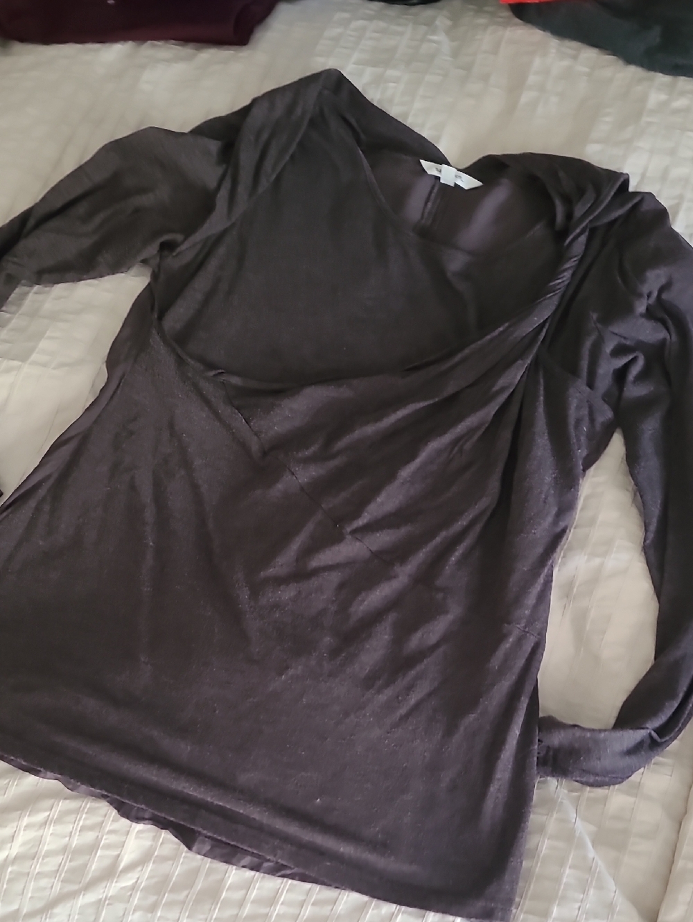 V-Neck Long Sleeve Women’s Top in Dark Brown
